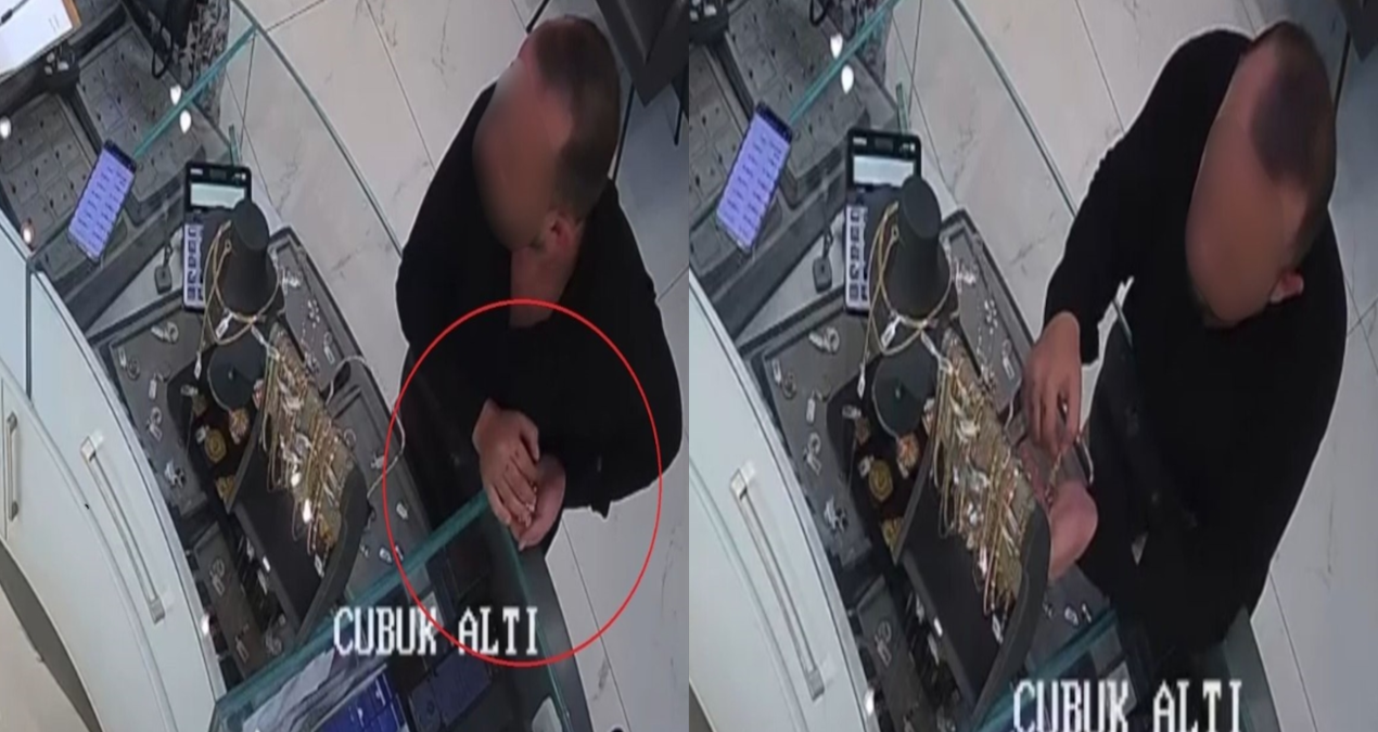 Kuyumcu dükkanında altın kolye hırsızlığı kamerada